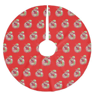 CANDY CANE SNAKE på RED träd kirt Julgransmatta Borstad Polyester