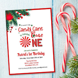 Candy Cane Sötnos Första Födelsedag Inbjudningar