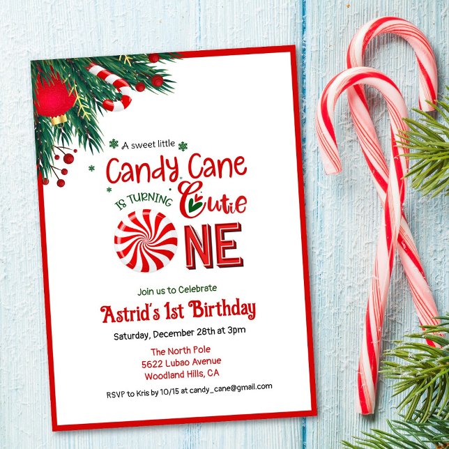 Candy Cane Sötnos Första Födelsedag Inbjudningar (Skapare uppladdad)