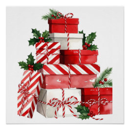 Candy Cane Stack Watercolor Christmas Poster Perfect Poster