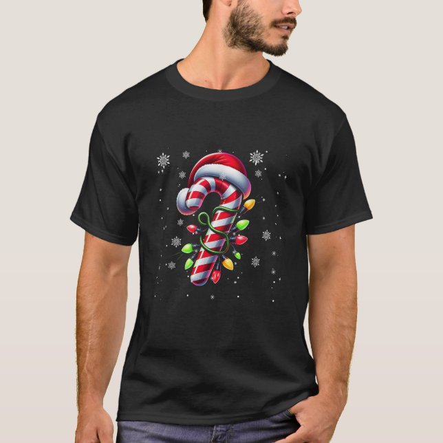 Candy cane Surroround Light Santa Hat Merry T Shirt (Framsida)