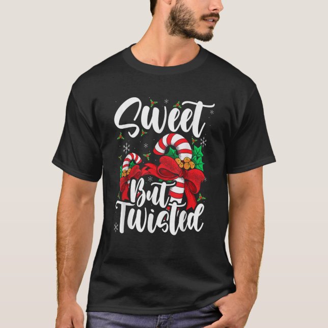 Candy Cane Sweet But Twisted Christmas Stocking St T Shirt (Framsida)