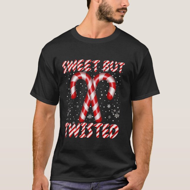 Candy Cane Sweet But Twisted Funny Christmas Xmas  T Shirt (Framsida)