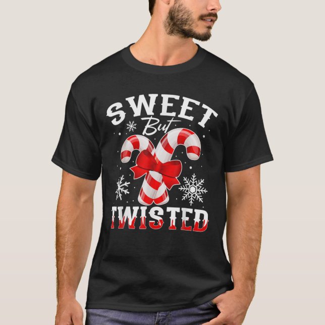 Candy cane Sweet men Twisted Funny God jul T Shirt (Framsida)
