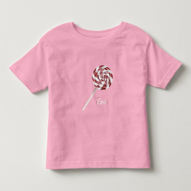 Candy cane Swirl Lollipop med Namn Småbarn T-shir T Shirt (Framsida)