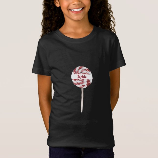 Candy cane Swirl Lollipop med Namn T Shirt (Framsida)