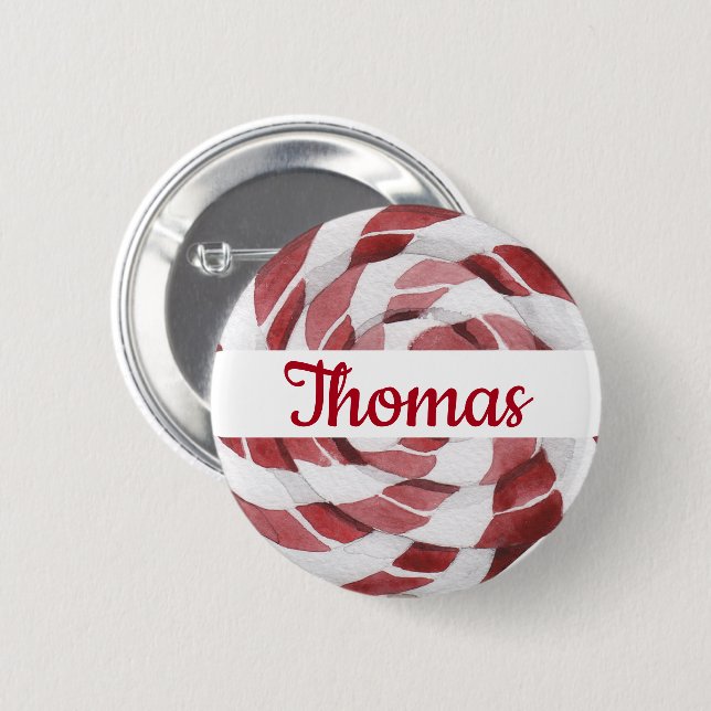 Candy cane Swirl med Namn Knapp (Framsida & baksida)