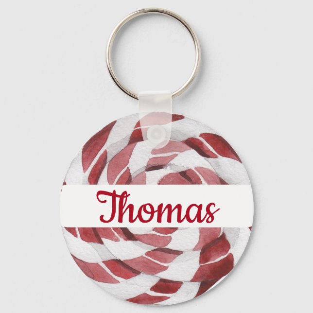 Candy Cane Swirl med namn   Nyckelring (Framsida)