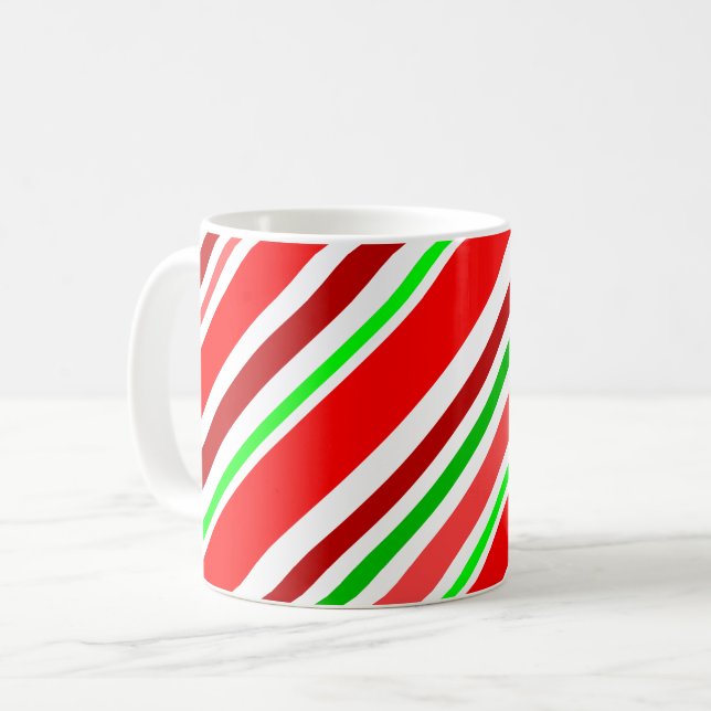 Candy cane Swirl Red Grönt White Rand Festive Kaffemugg (Framsida vänster)