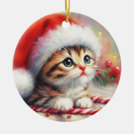Candy cane Tabby Kitten jul Julgransprydnad Keramik