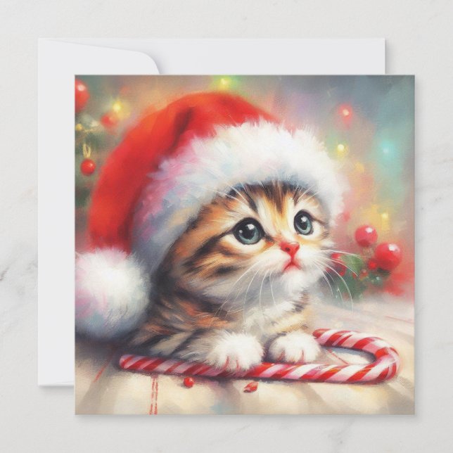 Candy cane Tabby Kitten julkort (Framsida)