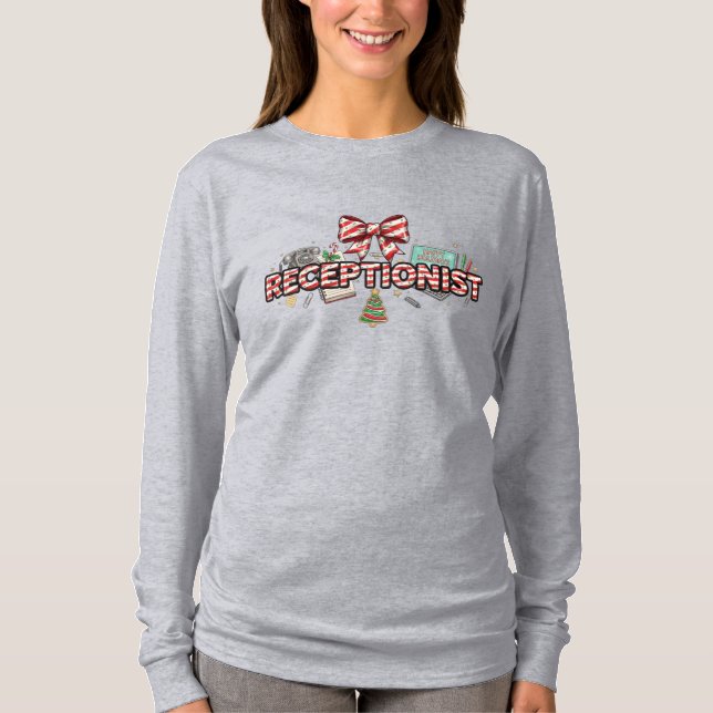 Candy Cane-teckensnitt för receptionister, festlig T Shirt (Framsida)