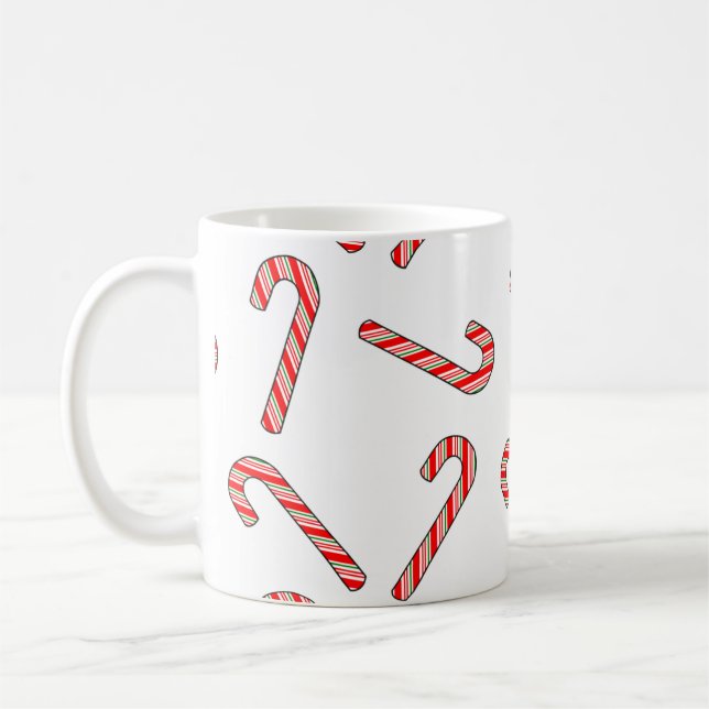 Candy cane Teckning i Röda Grönten White Kaffemugg (Vänster)