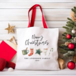 Candy cane Tote Tygkasse<br><div class="desc">En mugg-design i roligt med vinter-favoriter med vattenfärg - hett choklad, candy cane, lagring. God jul i contemporaryns skriptteckensnitt, perfekt för att fira julhelgen. kan redigeras, som en del av en samling.</div>