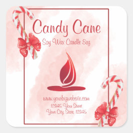 Candy cane Vattenskärtsetikett för julljus Fyrkantigt Klistermärke