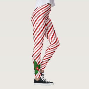 Candy cane w/Holly - Leggings