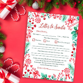 Candy cane Watercolor Kids Brev till Santa Santa S