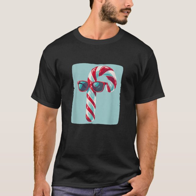 Candy Cane with Sunglasses Graphic for Holiday Che T Shirt (Framsida)