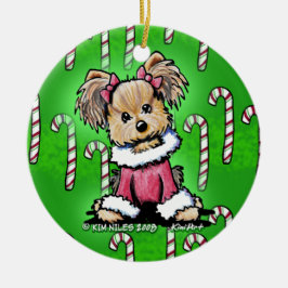 Candy cane Yorkie Terrier Ornament