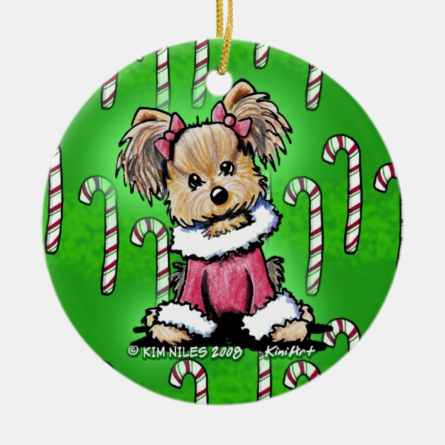 Candy cane Yorkie Terrier Ornament (Framsidan)