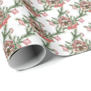 Candy canehus, julstjärna, röda baubles, gräs presentpapper