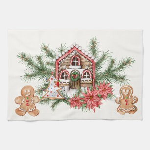 Candy canehus, pepparkaksgubbe, julstjärna kökshandduk