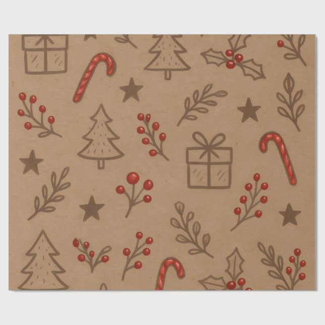 Candy Canes and Holly Christmas Paper Presentpapper (Platt)