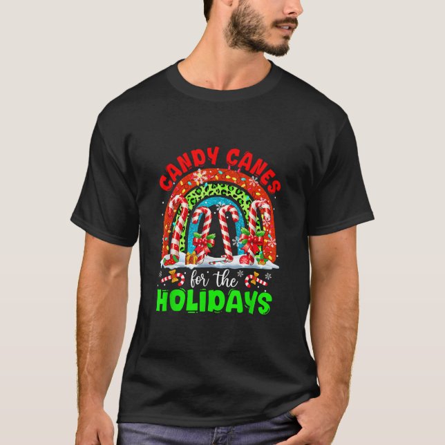 Candy Canes For The Holidays Christmas Rainbow Col T Shirt (Framsida)