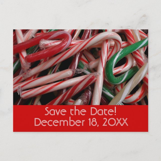 Candy Canes Holiday Save the Date Meddelande Vykort (Framsida)