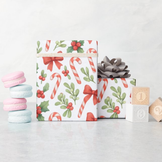 Candy Canes, Holly & Bows Wrapping Paper Presentpapper (Baby Shower)