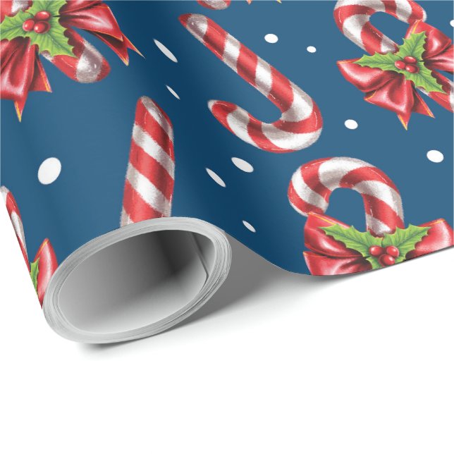 Candy Canes i Blått Presentpapper (Rullad Hörn)