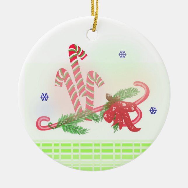 Candy Canes och tallgrenar Julgransprydnad Keramik (Framsidan)