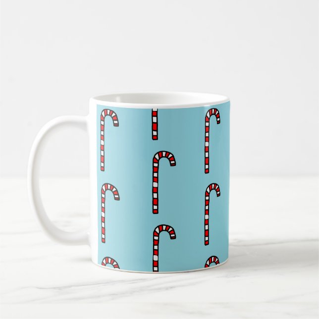 Candy Canes on Blue Background Kaffemugg (Vänster)