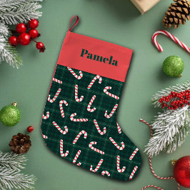 Candy Canes Plaids Custom Name Liten Julstrumpa