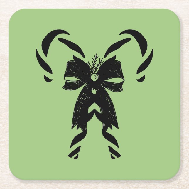 Candy Canes with Pine Needles & Bow Underlägg Papper Kvadrat (Framsidan)