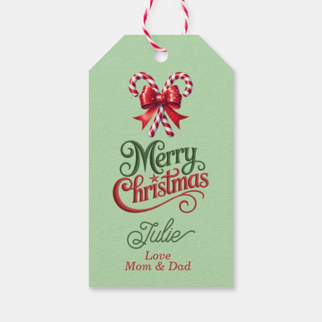 Candy Canes with Red Bow Merry Christmas Presentetikett (Baksidan)