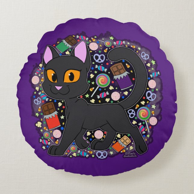 Candy Cat Rund Kudde (Framsidan)