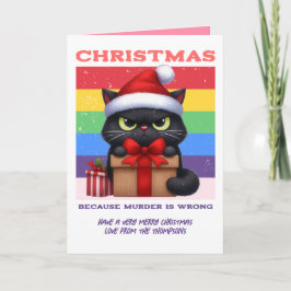 Candy Chaos Funny Cat Retro Christmas Photo Helgkort