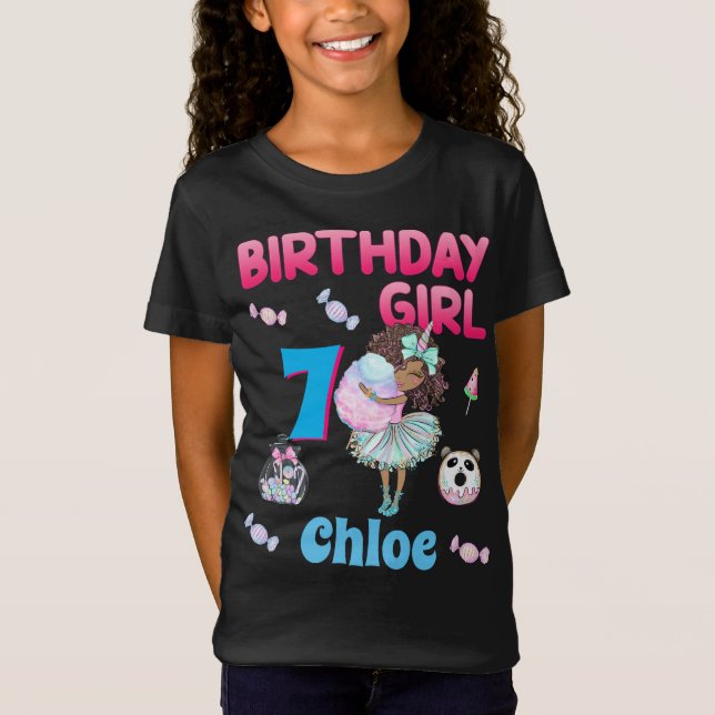 Candy Colorous Birthday Afro America Girl Sweet T Shirt (Framsida)