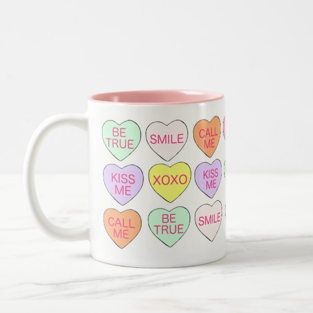 Candy Conversation Heart Valentine Day Rosa Kärlek Två-Tonad Mugg (Vänster)