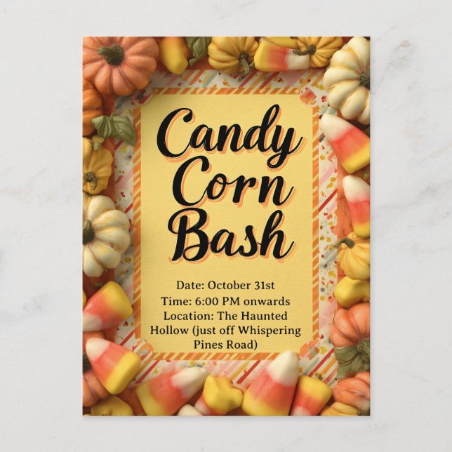 Candy corn Bash Halloween fest Inbjudan Vykort (Framsida)