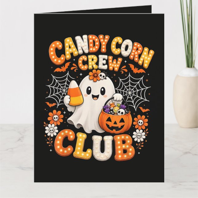 Candy Corn Besättning Spöke Halloween Kort (Framsida)