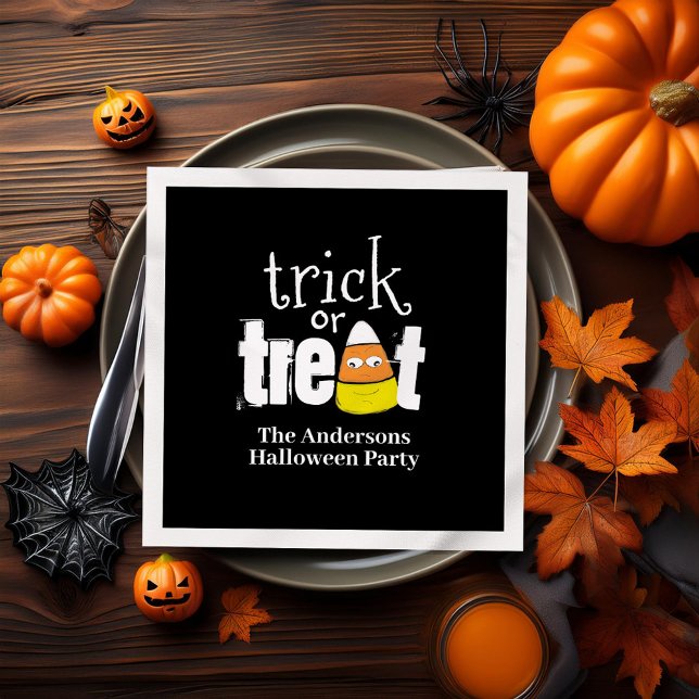 Candy corn Bus eller godis Cute Anpassningsbar Pappersservett (Creative trick or treat custom cocktail napkins)