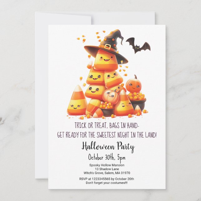 Candy corn Bus eller godis Pumpkins Halloween fest Inbjudningar (Framsida)