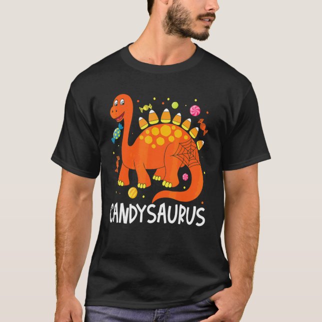 Candy Corn Candy Saurus Dinosaur Halloween Kostym T Shirt (Framsida)