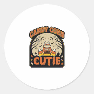 Candy Corn Cutie Vintage Halloween Vektor Design_1 Runt Klistermärke