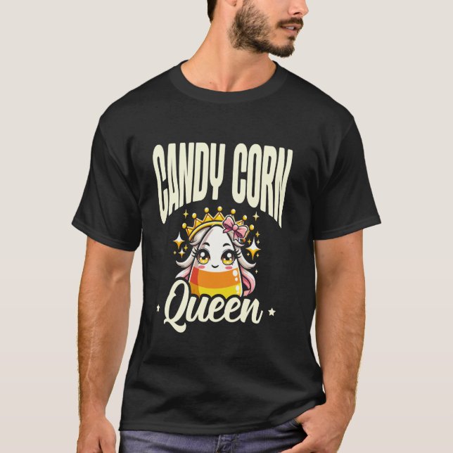 Candy Corn Drottning Glad Halloweenafton T Shirt (Framsida)