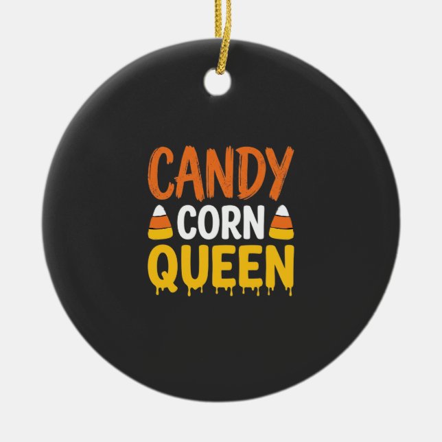 Candy Corn Drottning Halloween Grafik_1 Julgransprydnad Keramik (Framsidan)
