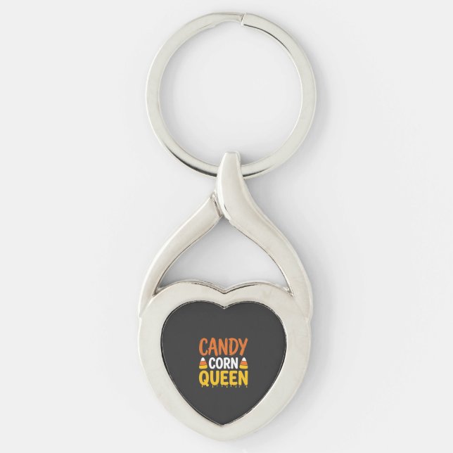 Candy Corn Drottning Halloween Grafik_1 Twisted Heart Silverfärgad Nyckelring (Framsidan)