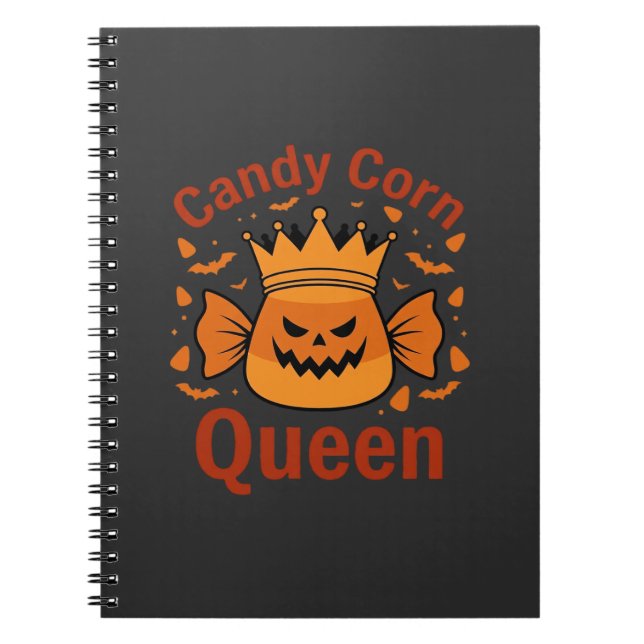 Candy Corn Drottning Halloween Krona Fladdermöss_1 Anteckningsbok (Framsidan)